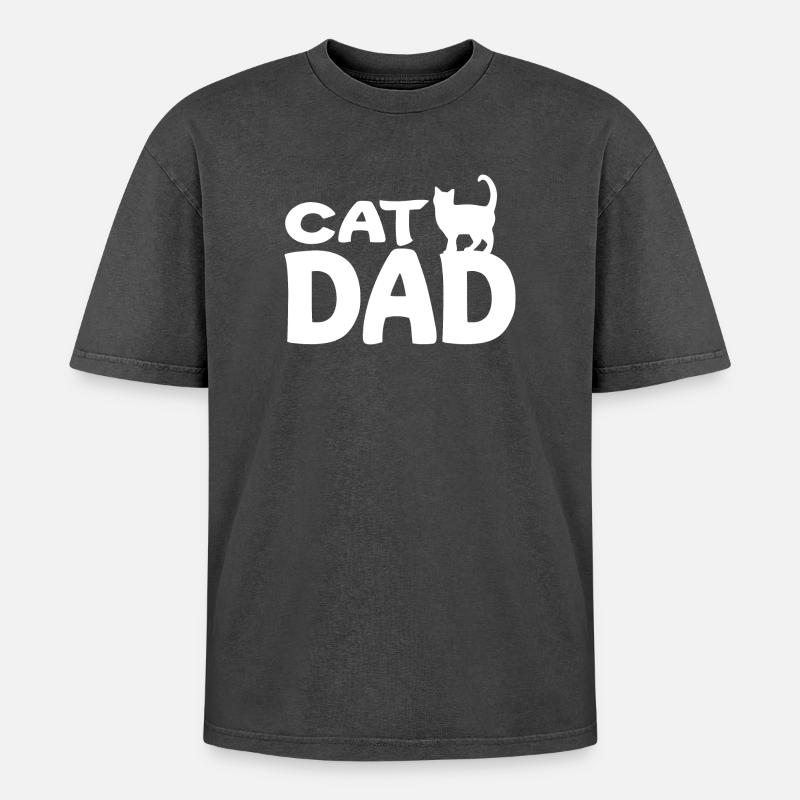 Daddy Cat Silhouette White - Oversized Unisex Premium Acid-Washed T-Shirt - Schwarz Acid Wash
