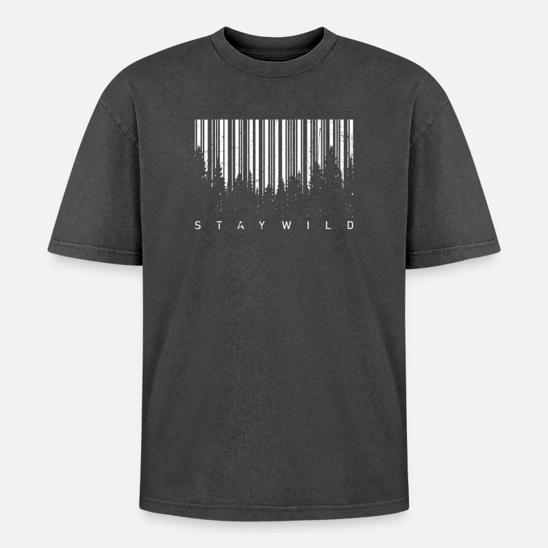 Wald-Barcode-Silhouette - Oversized Unisex Premium Acid-Washed T-Shirt - Schwarz Acid Wash
