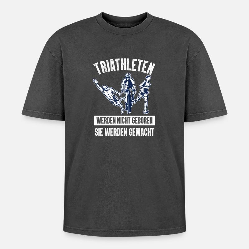 Triathleten Werden Nicht Triathlon - Oversized Unisex Premium Acid-Washed T-Shirt - Schwarz Acid Wash
