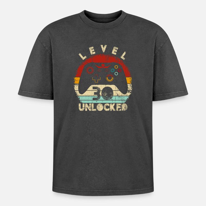 Levelfreigeschalteter Controller Retro - Oversized Unisex Premium Acid-Washed T-Shirt - Schwarz Acid Wash