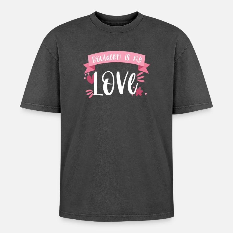 Bouldering Mountains Climbing Boulderin Gift - Oversized Unisex Premium Acid-Washed T-Shirt - acid washed black