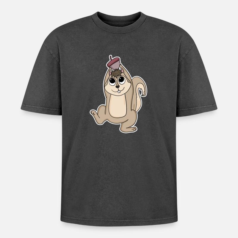Eichhörnchen - Oversized Unisex Premium Acid-Washed T-Shirt - Schwarz Acid Wash