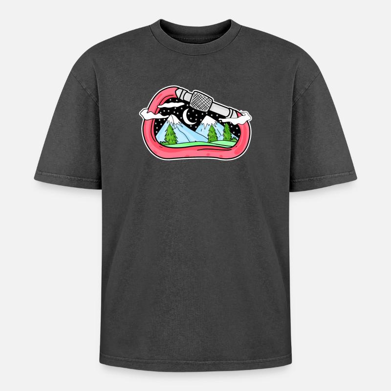 Mountain Mountains Mountain Peaks - Oversized Unisex Premium Acid-Washed T-Shirt - acid washed black