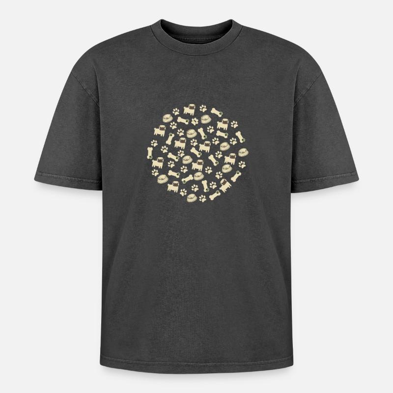 Pug Pattern - Pug Lovers Apparel - Oversized Unisex Premium Acid-Washed T-Shirt - acid washed black