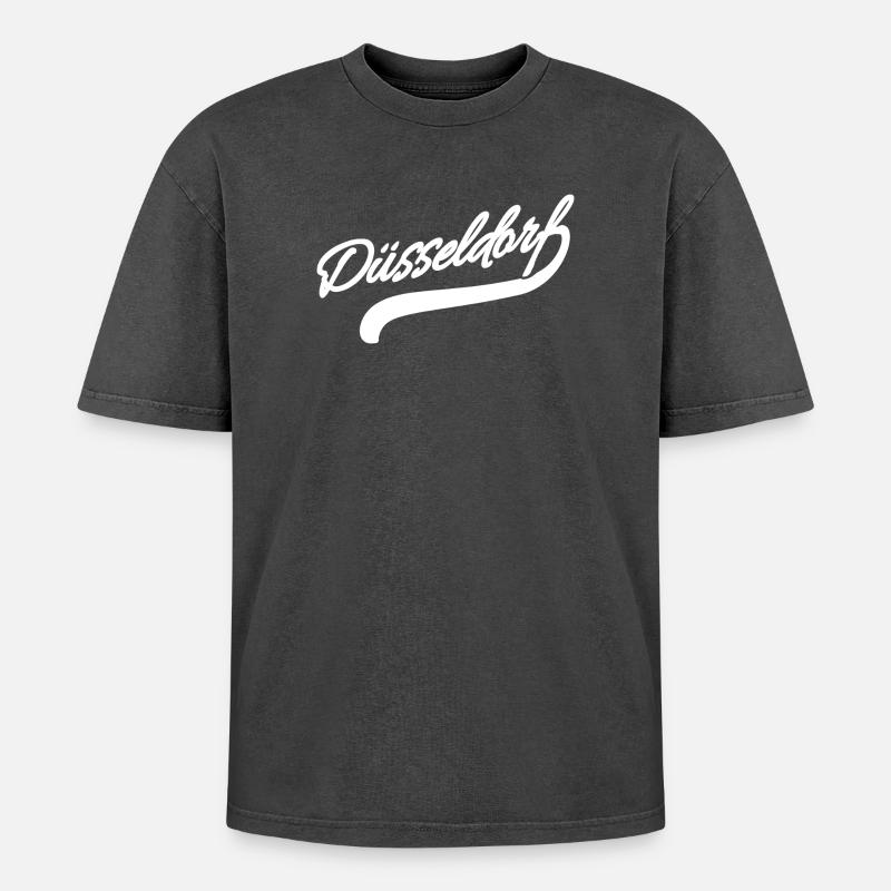 Düsseldorf Retro - Oversized Unisex Premium Acid-Washed T-Shirt - Schwarz Acid Wash