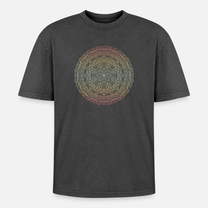 Mandala - Oversized Unisex Premium Acid-Washed T-Shirt - Schwarz Acid Wash
