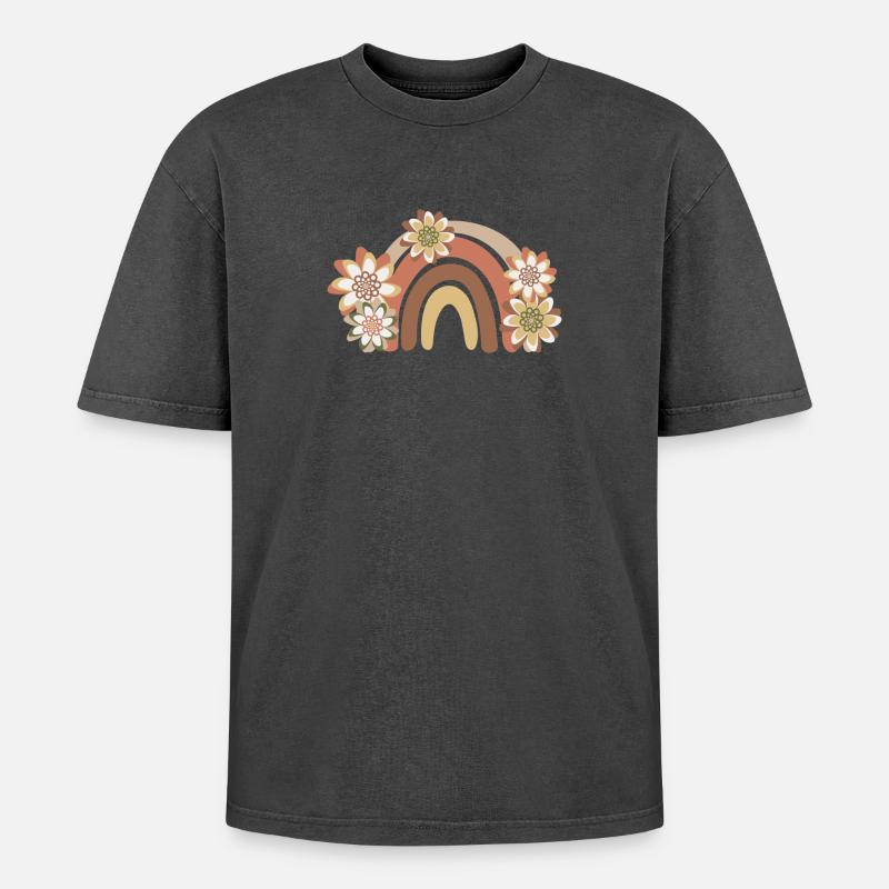 Regenbogen Boho, Bohême - Oversized Unisex Premium Acid-Washed T-Shirt - Schwarz Acid Wash