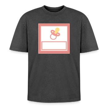Personalize your own baby template - Oversized Unisex Premium Acid-Washed T-Shirt - acid washed black - Front - AI Model Female 172 light (172cm) & AI Model Male 185 light (185cm)