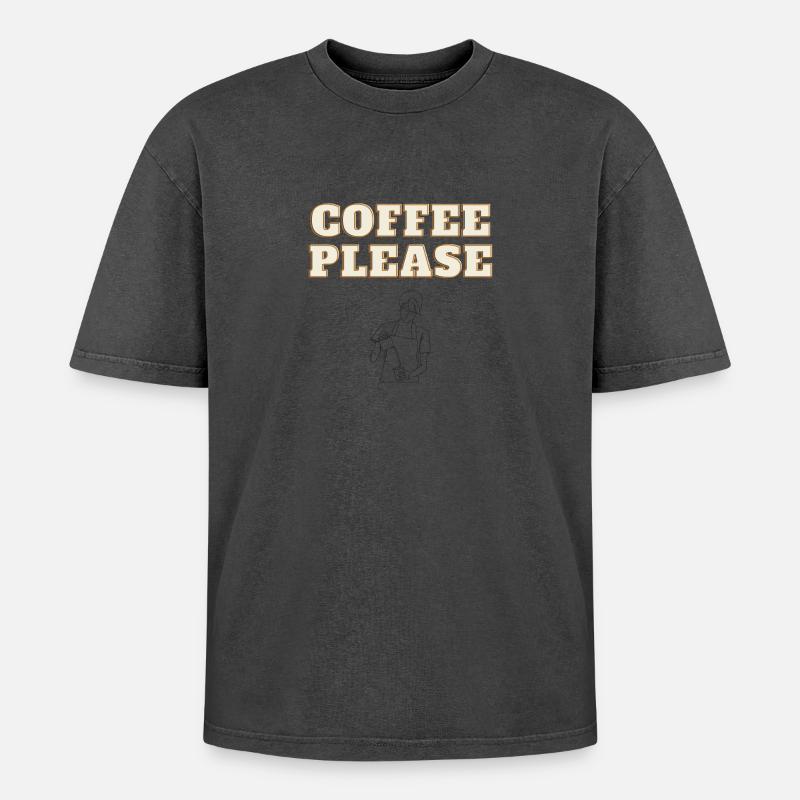 COFFEE PLEASE - Oversized Unisex Premium Acid-Washed T-Shirt - Schwarz Acid Wash
