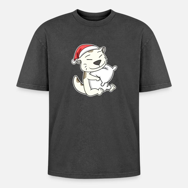 Devon Rex Katze Weihnachten Schlafen Müde - Oversized Unisex Premium Acid-Washed T-Shirt - Schwarz Acid Wash