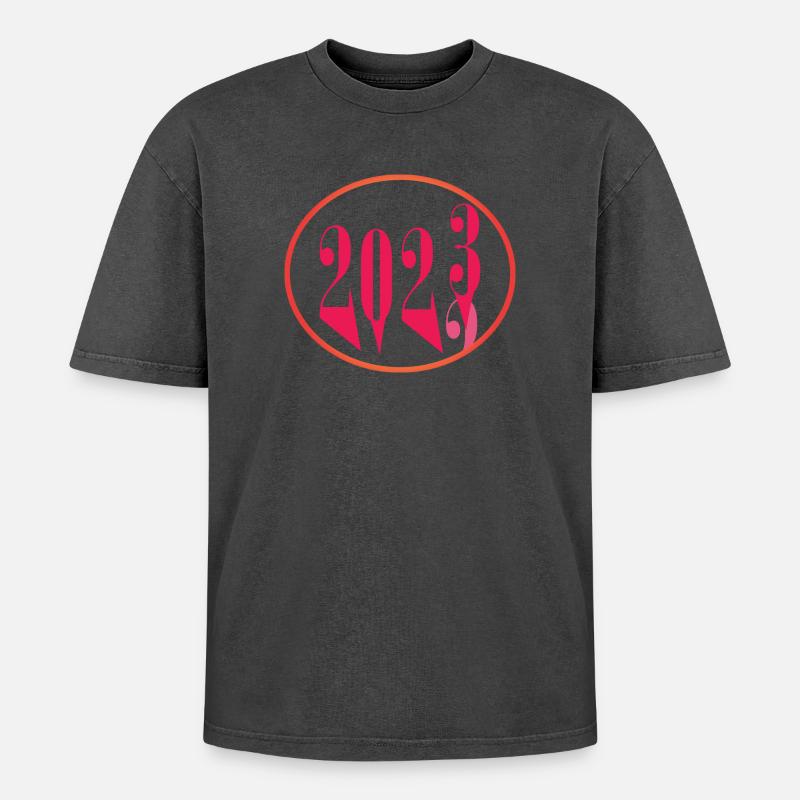 2022 2023 - Oversized Unisex Premium Acid-Washed T-Shirt - Schwarz Acid Wash