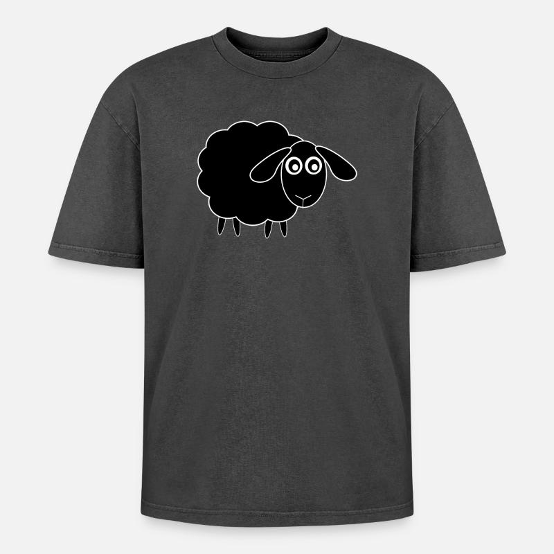 schwarzes Schaf Schäfchen - Oversized Unisex Premium Acid-Washed T-Shirt - Schwarz Acid Wash