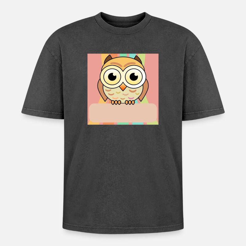 Namensschild Eule - Oversized Unisex Premium Acid-Washed T-Shirt - Schwarz Acid Wash