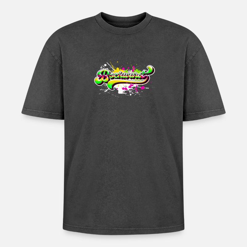 Bockwurst Graffiti - Oversized Unisex Premium Acid-Washed T-Shirt - Schwarz Acid Wash