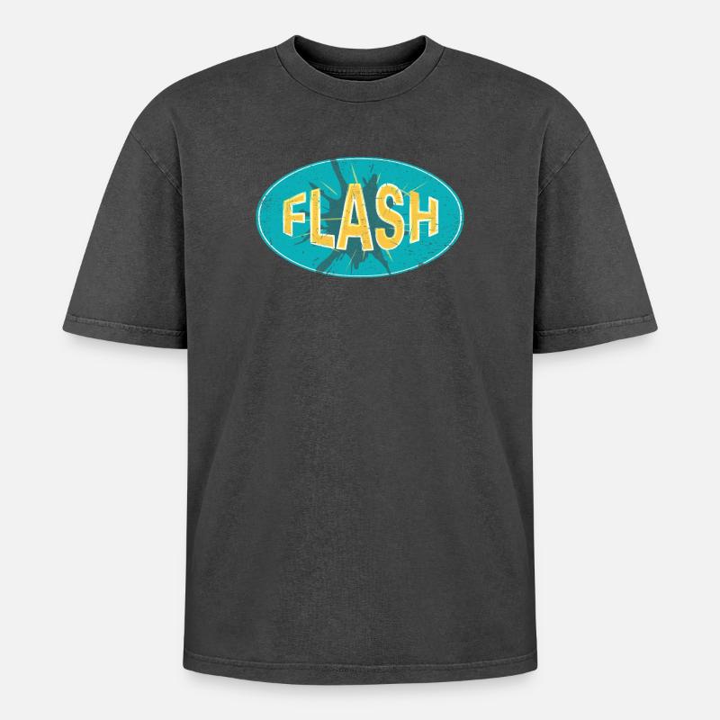 FLASH EMBLEM - Oversized Unisex Premium Acid-Washed T-Shirt - acid washed black