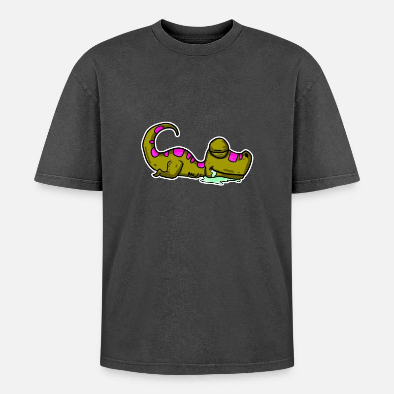 Sleeping Dino - Oversized Unisex Premium Acid-Washed T-Shirt - acid washed black