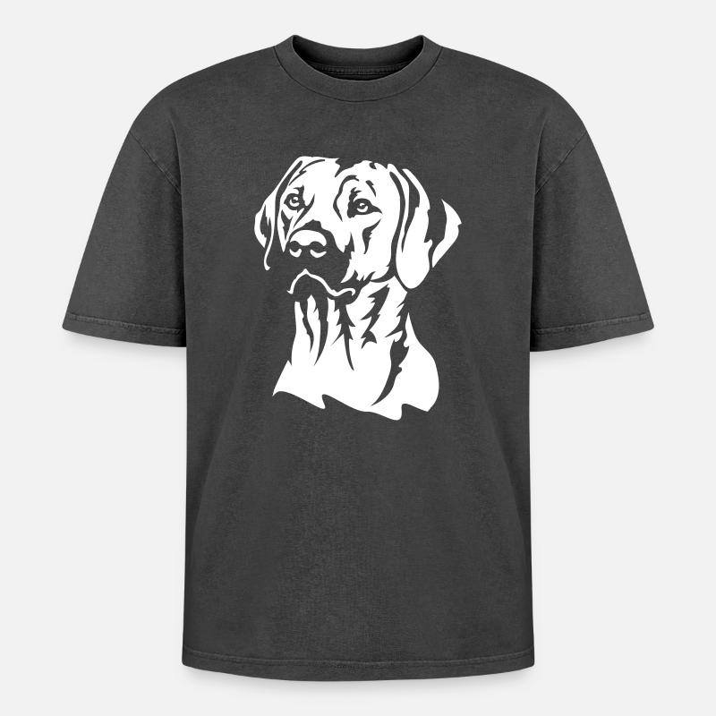 Rhodesian Ridgeback Head "Black Edition" - Oversized Unisex Premium Acid-Washed T-Shirt - acid washed black