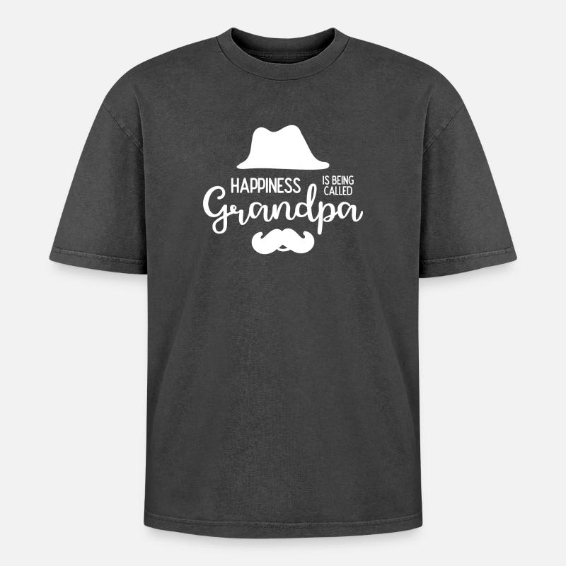 Happines wird Opa genannt - Oversized Unisex Premium Acid-Washed T-Shirt - Schwarz Acid Wash