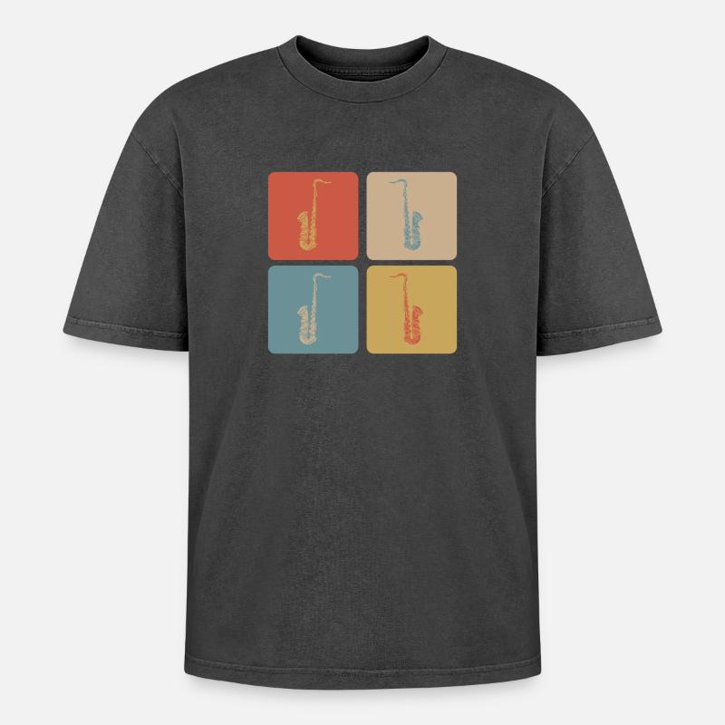 Saxophone design - Oversized Unisex Premium Acid-Washed T-Shirt - acid washed black