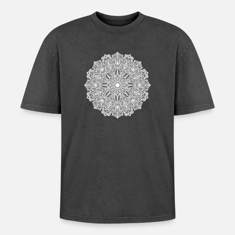 Mandala - Oversized Unisex Premium Acid-Washed T-Shirt - acid washed black