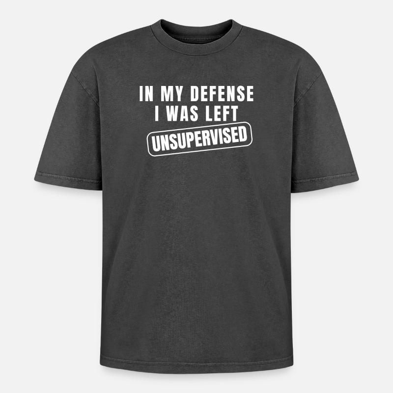 Left Unsupervised Defense Funny - Oversized Unisex Premium Acid-Washed T-Shirt - acid washed black