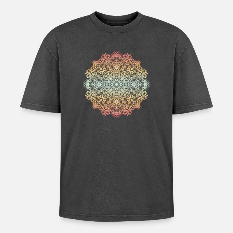 Mandala - Oversized Unisex Premium Acid-Washed T-Shirt - acid washed black
