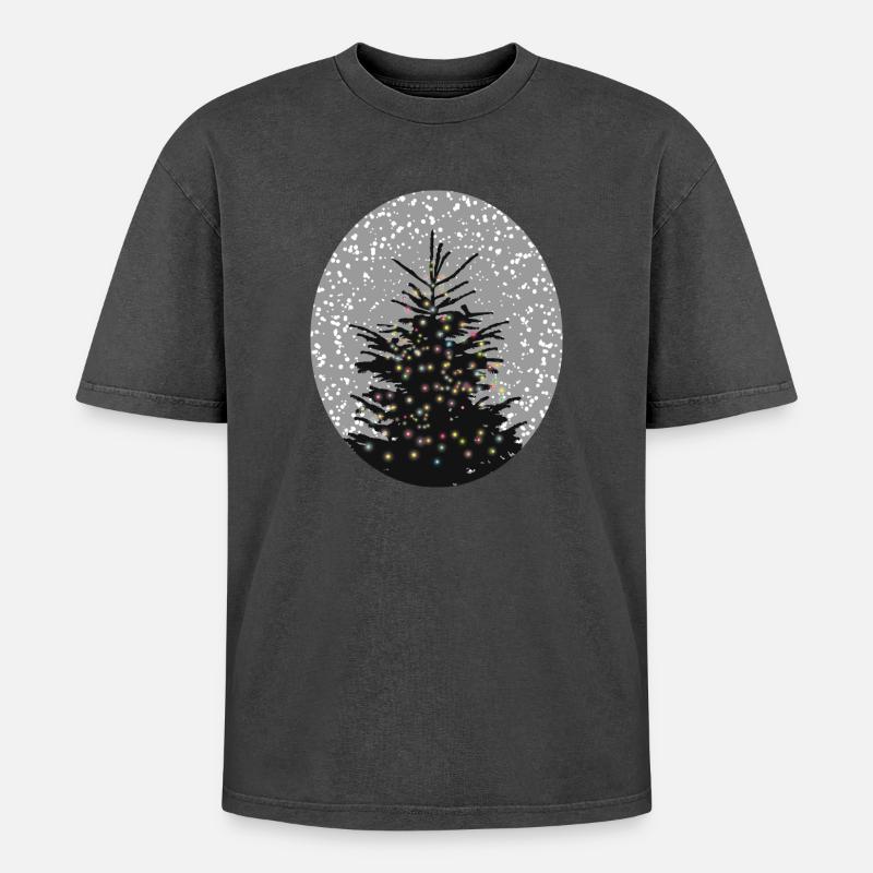beleuchteter Weihnachtsbaum im Schnee - Oversized Unisex Premium Acid-Washed T-Shirt - Schwarz Acid Wash