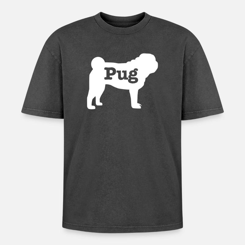 Mops - Oversized Unisex Premium Acid-Washed T-Shirt - Schwarz Acid Wash