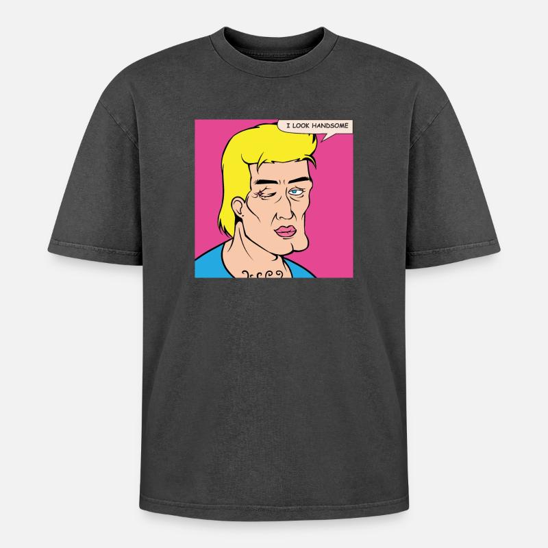Pop-Art Selbstlob im Comicstil - Oversized Unisex Premium Acid-Washed T-Shirt - Schwarz Acid Wash
