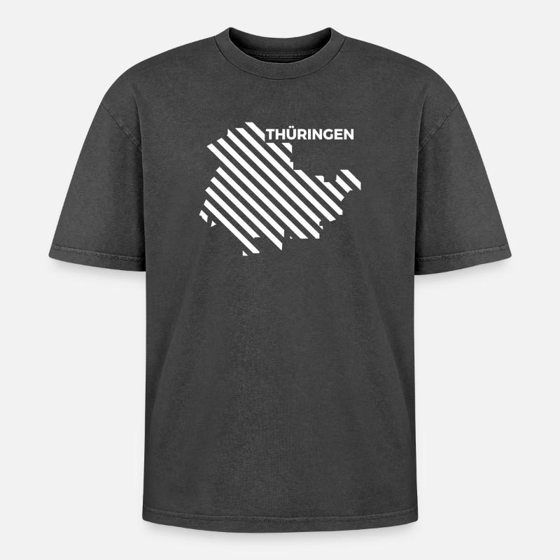 Thuringia Map - Oversized Unisex Premium Acid-Washed T-Shirt - acid washed black