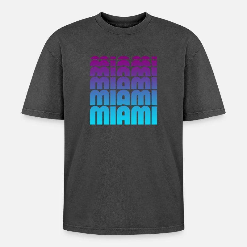 Miami Gradient Grid - Oversized Unisex Premium Acid-Washed T-Shirt - acid washed black