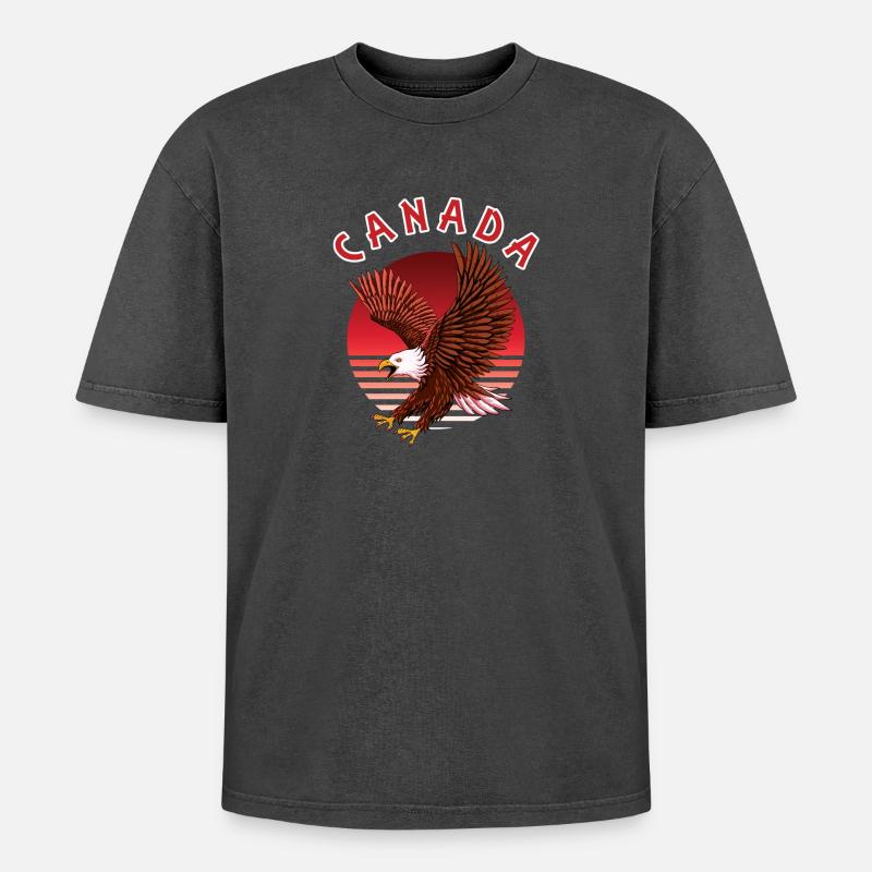 Canada Eagle - Oversized Unisex Premium Acid-Washed T-Shirt - acid washed black