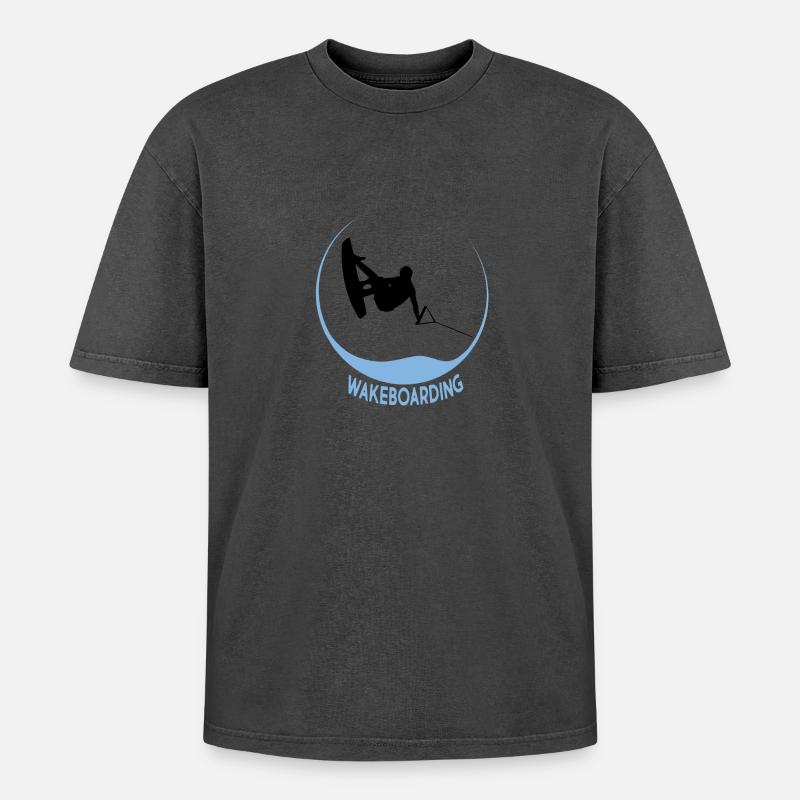 Wakeboarden - Oversized Unisex Premium Acid-Washed T-Shirt - Schwarz Acid Wash