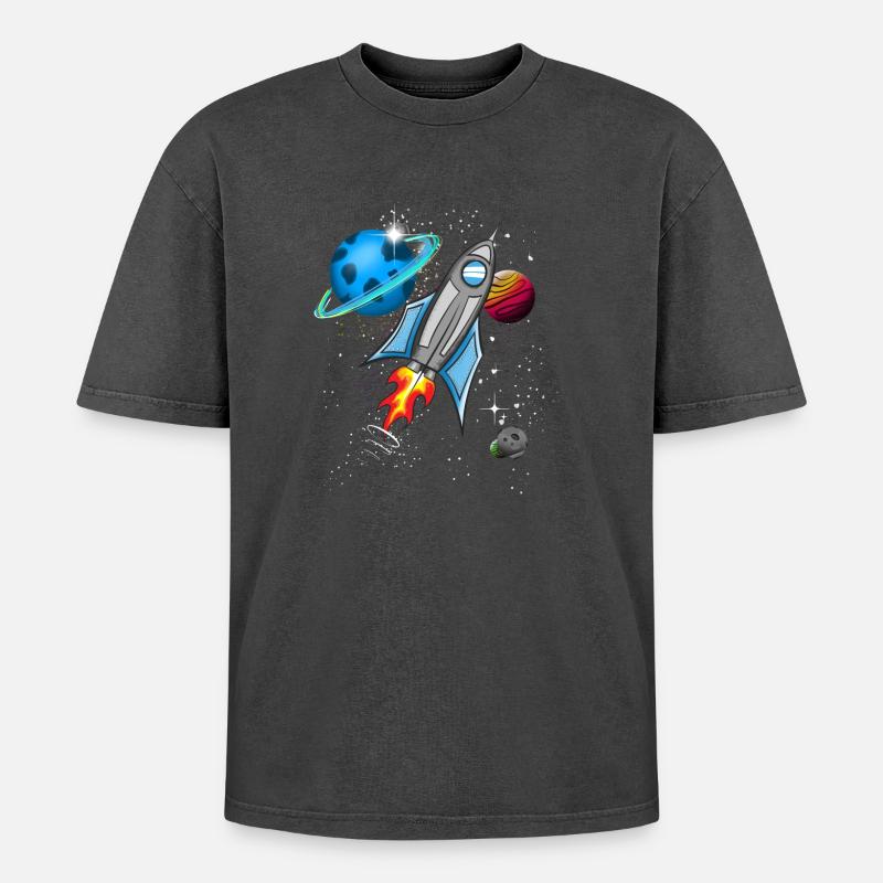 Fusée dans l’espace - T-shirt Premium unisexe oversize acid-washed - noir délavé acide
