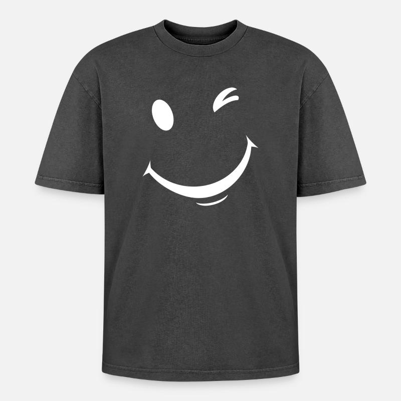 White wink expression - Oversized Unisex Premium Acid-Washed T-Shirt - acid washed black