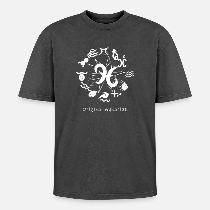 Sternzeichen Wassermann 003 weiß - Oversized Unisex Premium Acid-Washed T-Shirt - Schwarz Acid Wash