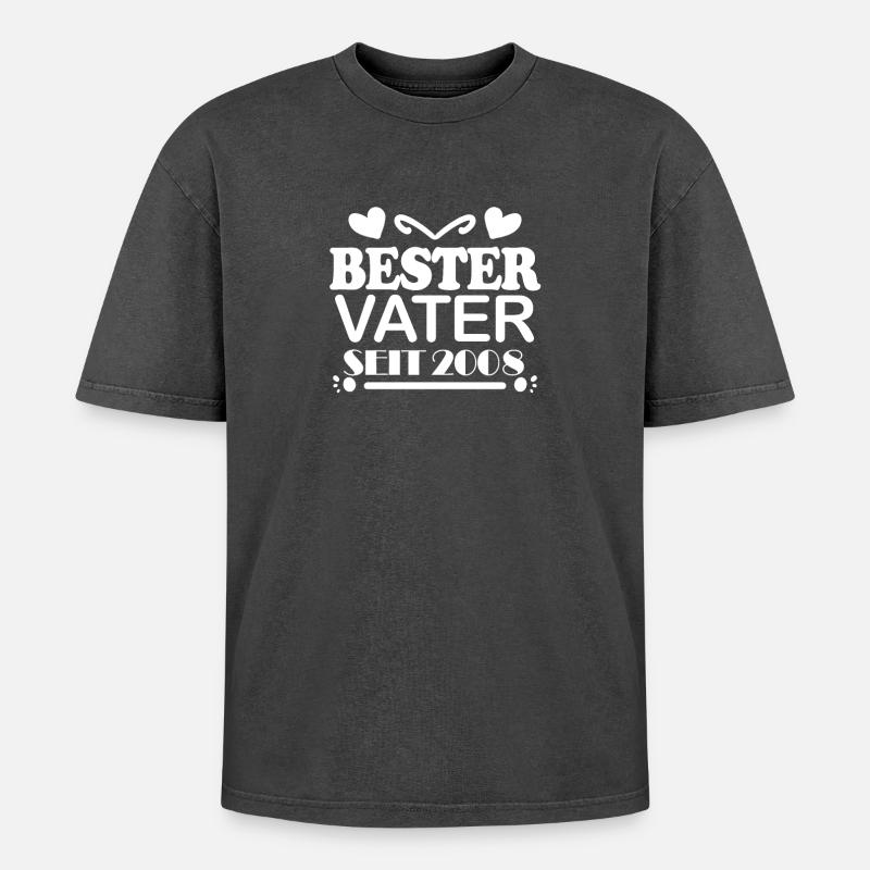 Bester Vater seit 2008 - Oversized Unisex Premium Acid-Washed T-Shirt - Schwarz Acid Wash