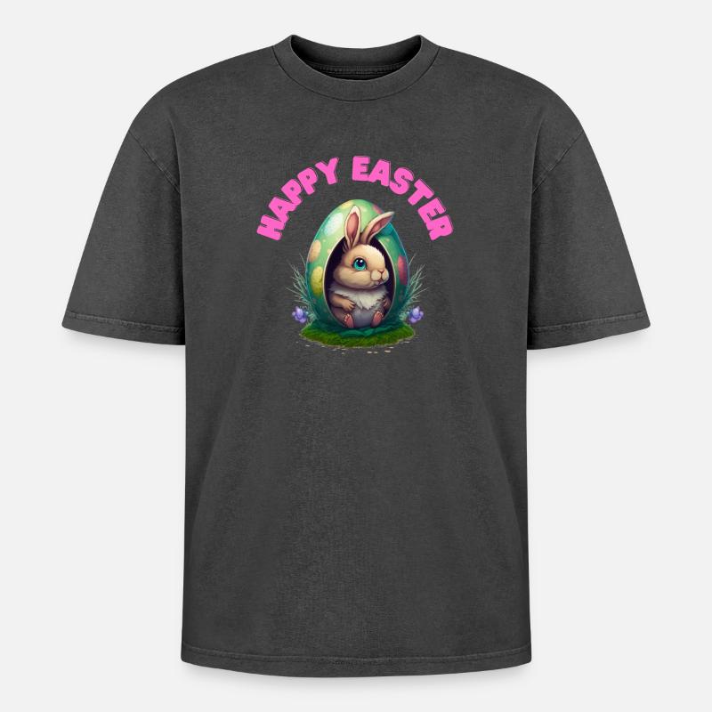Joyeuses Pâques Joyeuses Pâques - T-shirt Premium unisexe oversize acid-washed - noir délavé acide