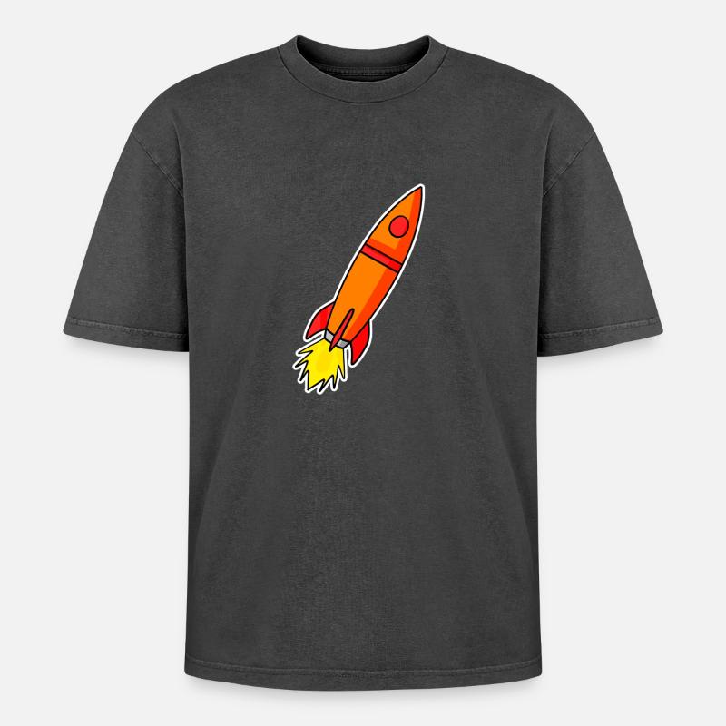 Fusée Orange - T-shirt Premium unisexe oversize acid-washed - noir délavé acide