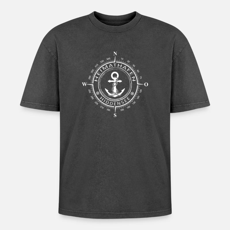 Heimathafen Hiddensee - Oversized Unisex Premium Acid-Washed T-Shirt - Schwarz Acid Wash
