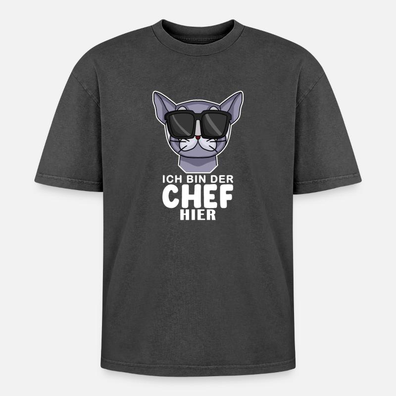 coole Katze - Britisch Kurzhaar Spruch - Oversized Unisex Premium Acid-Washed T-Shirt - Schwarz Acid Wash
