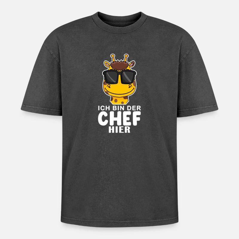 Cool Giraffe Chef Spruch - Oversized Unisex Premium Acid-Washed T-Shirt - Schwarz Acid Wash