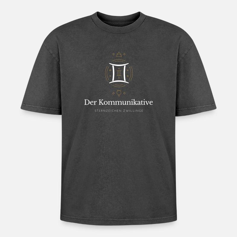 Der Kommunikative - Sternzeichen Zwillinge - Oversized Unisex Premium Acid-Washed T-Shirt - Schwarz Acid Wash