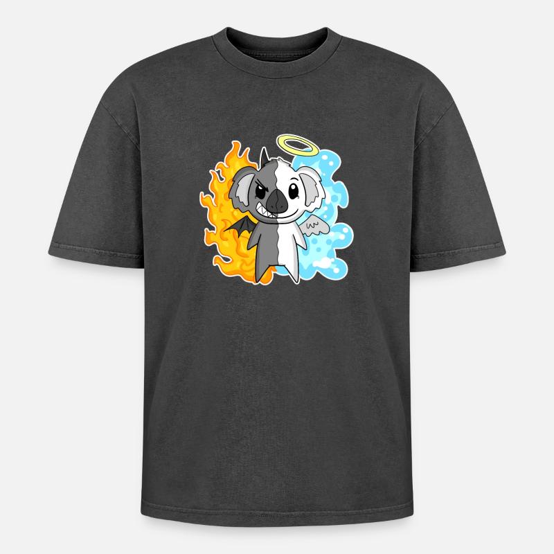 Koala - Anges et Diables - T-shirt Premium unisexe oversize acid-washed - noir délavé acide