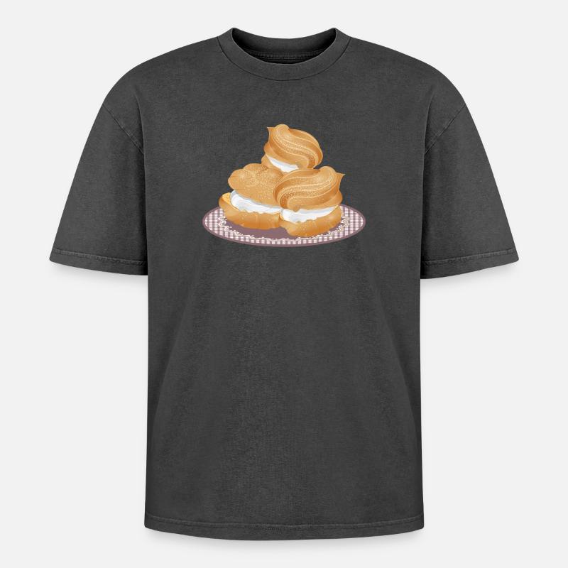 Illustration von drei gefüllten Windbeutel - Oversized Unisex Premium Acid-Washed T-Shirt - Schwarz Acid Wash