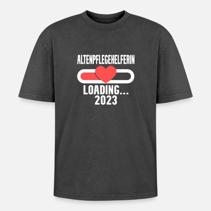 Altenpflegehelferin Beruf Loading 2023 - Oversized Unisex Premium Acid-Washed T-Shirt - Schwarz Acid Wash