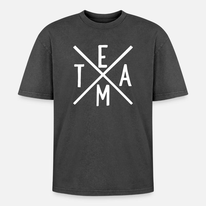 Team - Oversized Unisex Premium Acid-Washed T-Shirt - acid washed black