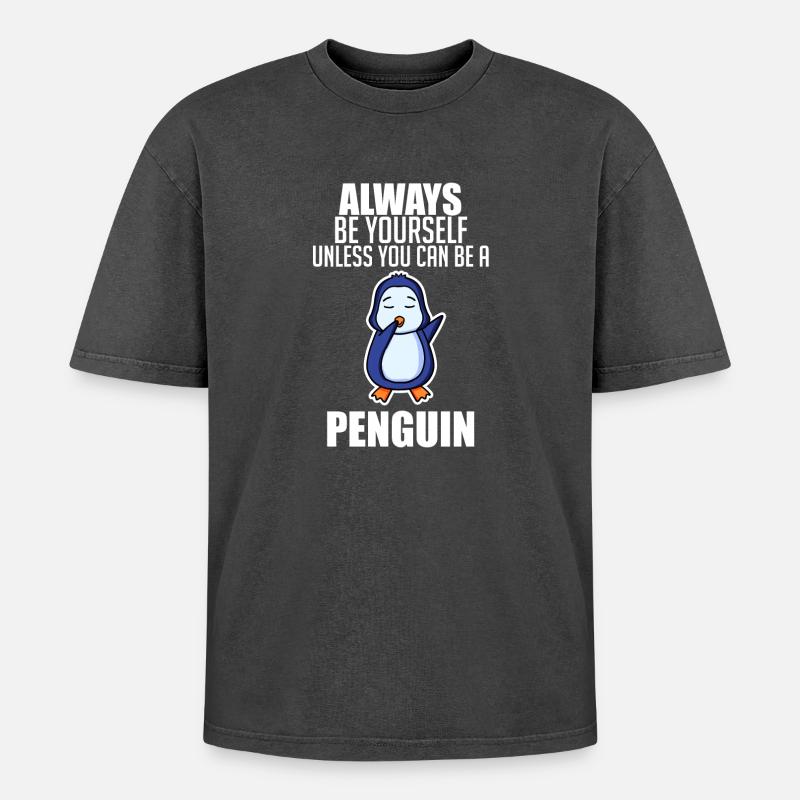 Pinguin Pinguine Sprüche - Oversized Unisex Premium Acid-Washed T-Shirt - Schwarz Acid Wash