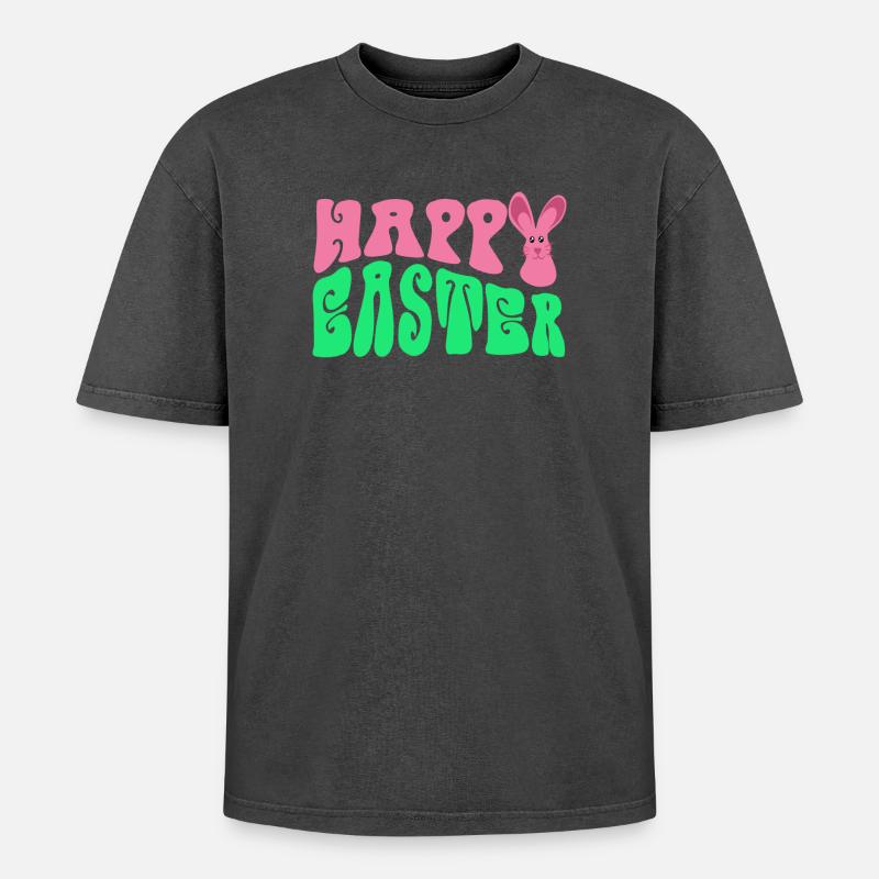 Frohe Ostern - Happy Easter - Oversized Unisex Premium Acid-Washed T-Shirt - Schwarz Acid Wash