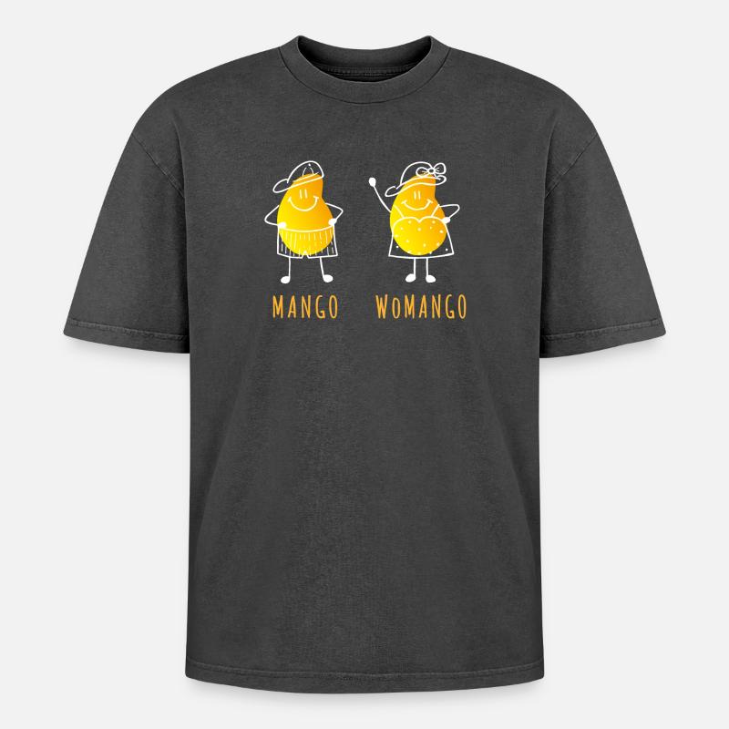 Mango - Womango - Pun, Puns - Oversized Unisex Premium Acid-Washed T-Shirt - acid washed black